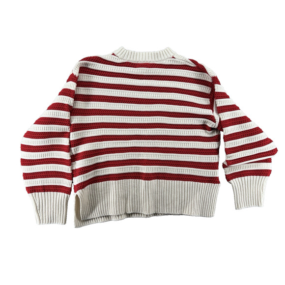 Red Cream Striped Cozy Textured Cropped Sweater Women's Size M - Picture 2 of 4